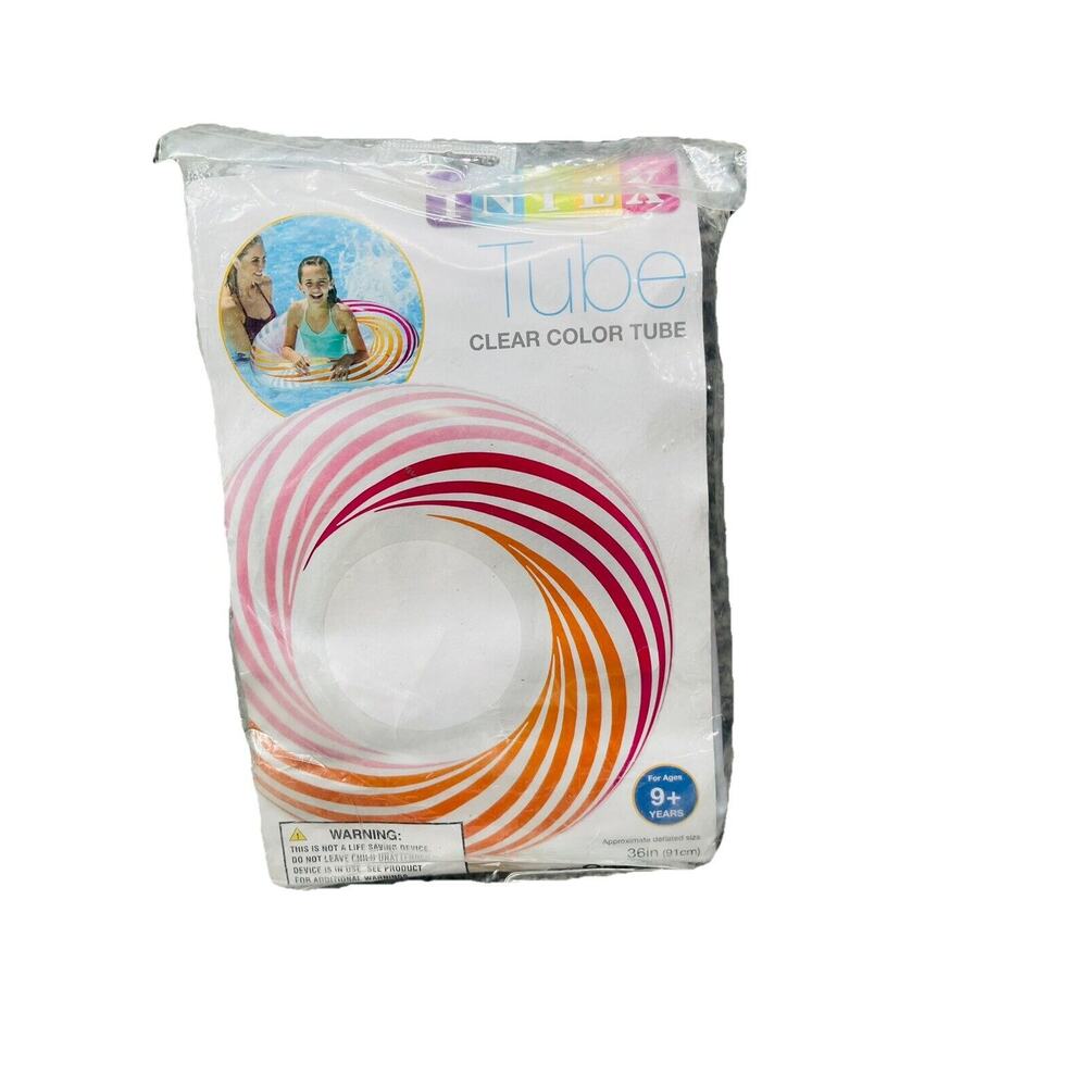 Intex Pool Tube Clear Color Pink & Orange Tube 36" Inflatable Swim Ring New